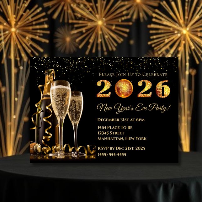 Convites 2026 New Year's Eve Party (2026 New Year's Eve Party Invitation)