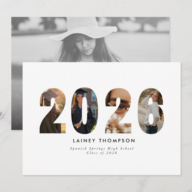 Convites 2026 Typography 4 Image Graduation Announcement (Frente/Verso)