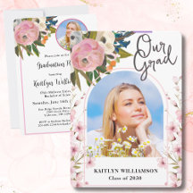 2026 Watercolor Pink Floral Photo Graduation Party