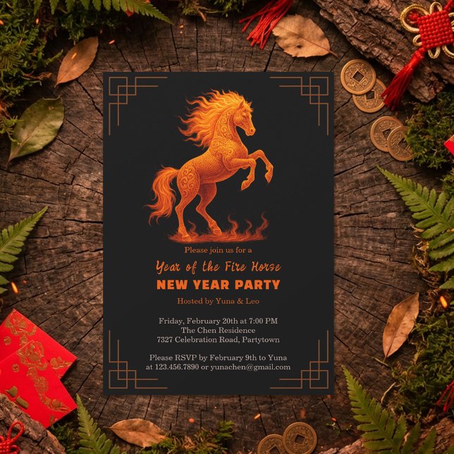 Convites 2026 Year of the Fire Horse Chinese Zodiac Party (Criador carregado)