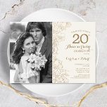 Convites 20 Aniversário com Foto - Ivory Dourado Floral<br><div class="desc">Aniversário De 20 Com Foto - Convite Floral Dourado De Ivory. Design moderno com desenhos botânicos desenhados em destaque e letra de script de tipografia. Simples "Trendy Convide" perfeito para uma comemoração de na moda. Pode ser personalizado para refletir qualquer ano de casamento. Impressos convites Zazzle ou modelo de impressão...</div>