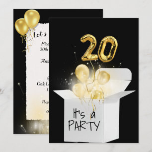 Convites 20 Birthday Dourados Balões em Branco