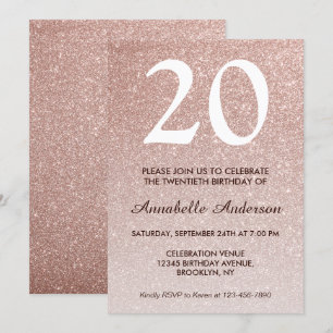 Convites 20 Birthday Glam Rosa Rosa Rosa Rosa Dourada Ombre