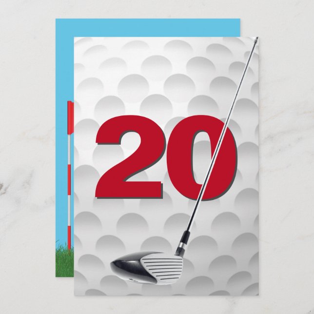 Convites 20 Birthday Golf Theme Party (Frente/Verso)