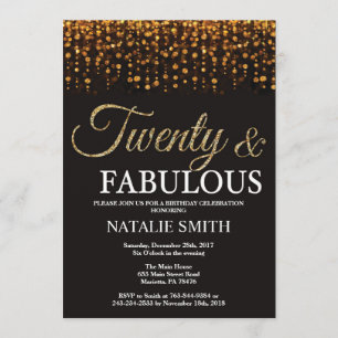 Convites 20 Birthday vinte e fabulosa e Dourada reluzente