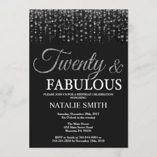 Convites 20 Birthday vinte e fabulosa relva prateada