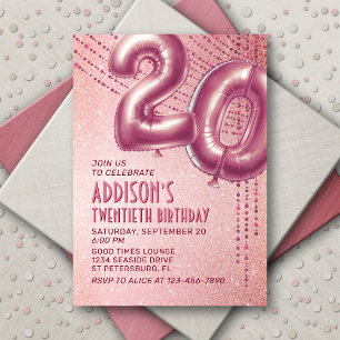 Convites 20 Birthday Womens Rosa Dourado