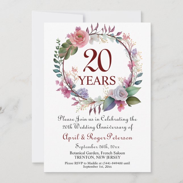 Convites 20 China Weding Anniversário Floral (Frente)