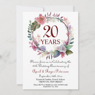 Convites 20 China Weding Anniversário Floral
