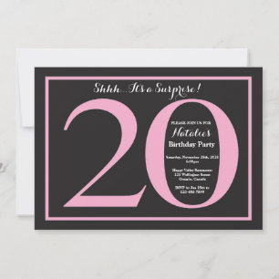 Convites 20 de aniversário surpresa Pink e Quadro Preto