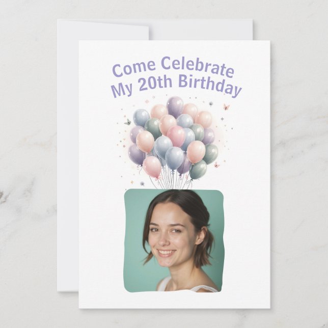 Convites 20 de Fotografia Personalizada Balões de Aniversár (Frente)