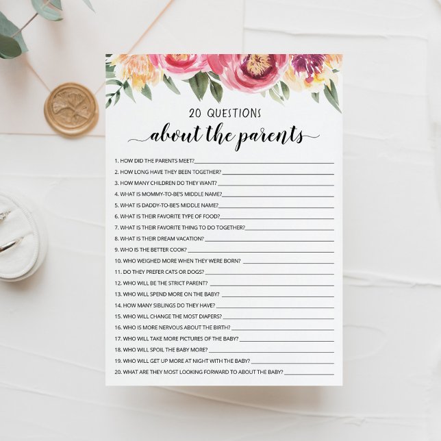 Convites 20 Perguntas sobre a placa de Chá de fraldas para  (Criador carregado)