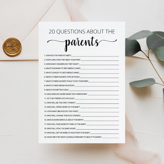 Convites 20 Perguntas sobre a placa de Chá de fraldas para  (Criador carregado)