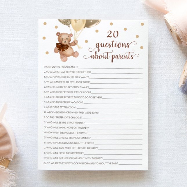Convites 20 Perguntas Sobre A Placa De Urso De Teddy Dos Pa (Criador carregado)