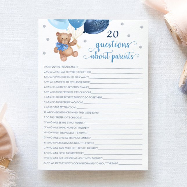 Convites 20 Perguntas Sobre os Pais Teddy Bear Card  (Criador carregado)