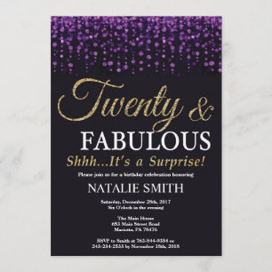 Convites 20 Surpresa Aniversário Roxo e Literatura Dourada