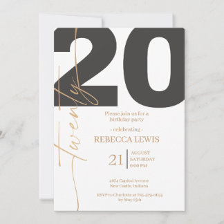 Convites 20th Twentieth Birthday Modern Twenty Party 