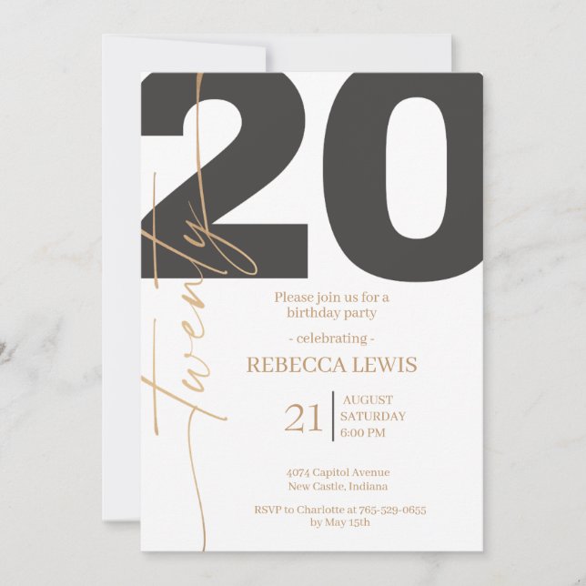 Convites 20th Twentieth Birthday Modern Twenty Party  (Frente)