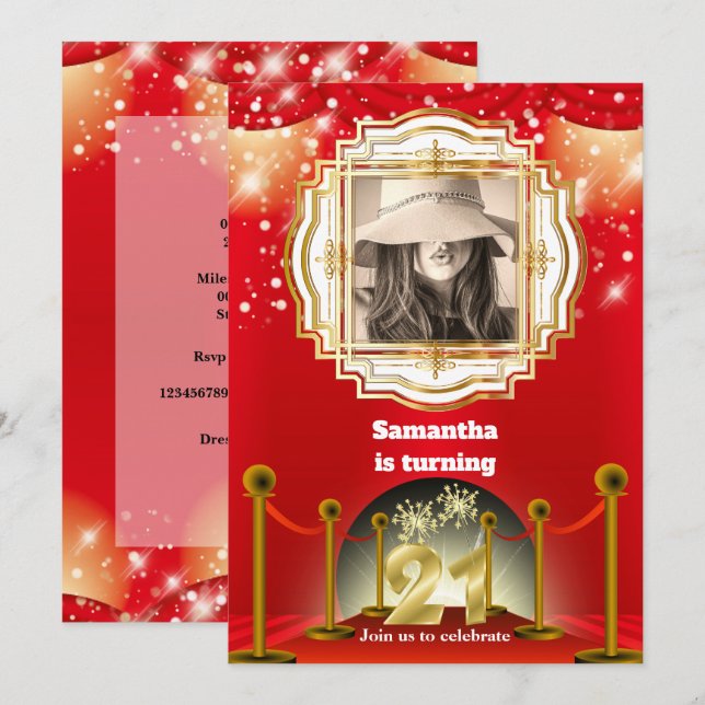 Convites 211 rua de carpete hollywood VIP gold party (Frente/Verso)