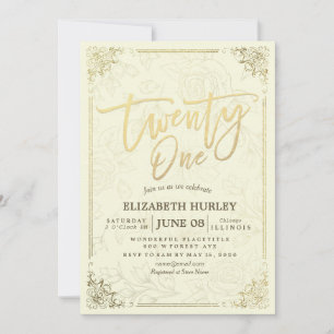 Convites 21 Estrutura Floral Dourada de Script Elegante de 