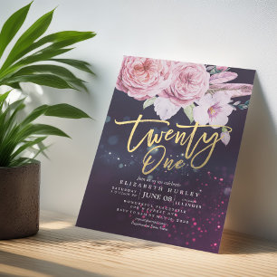 Convites 21 Festa de aniversário Aquarela Penas de Flores d