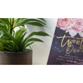 Convites 21 Festa de aniversário Aquarela Penas de Flores d