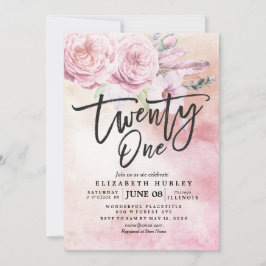 Convites 21 Festa de aniversário Aquarela Penas de Flores d