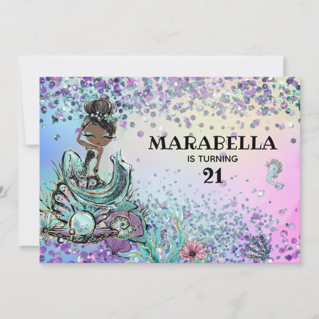 Convites *~* 21 Festa de aniversário de Sereia do Arco-Íris (Frente)