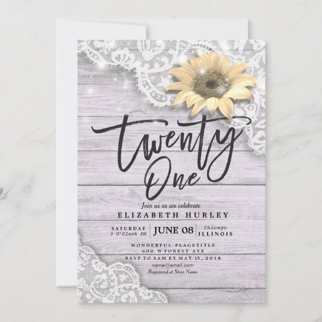 Convites 21 Festa de aniversário Lace Cadeado de girassol M (Frente)