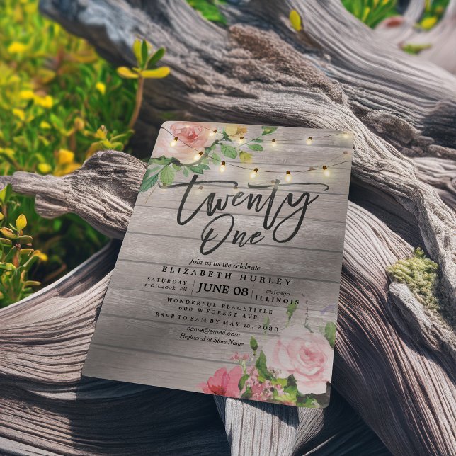 Convites 21 Flores Rústicas De Madeira Festa de aniversário (Criador carregado)