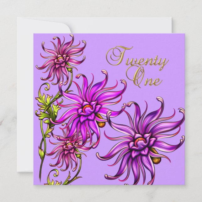 Convites 21 Púrpura, Cor-de-rosa-rosa-branca-Elegante-anive (Frente)