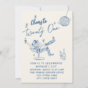 Convites 21 ruas Blue Drawn Cowgirl Coastal Photo Difusão A