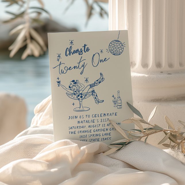 Convites 21 ruas Blue-Hand Drawn Festa Costeira De Vaca (Criador carregado)