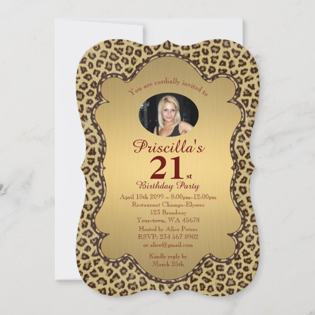 Convites 21 ruas, Festa de aniversário 21 ruas, Cheetah, fo (Frente)