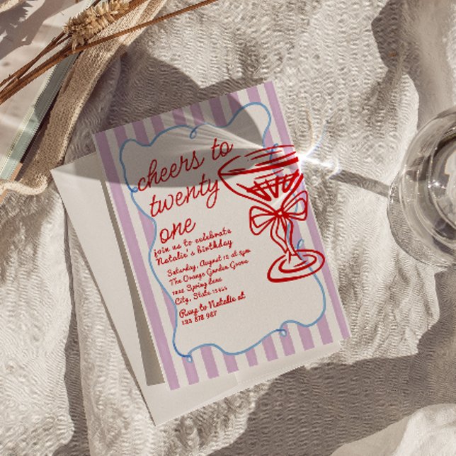 Convites 21 ruas Vermelhas Desenhadas Mão Champanhe Diversã (Criador carregado)