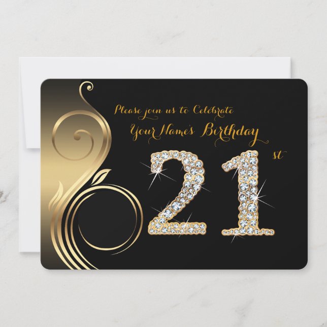 Convites 21ruas,Convite De Aniversário,Diamante Numérico,Fo (Frente)