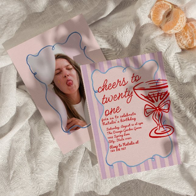 Convites 21ruas de Champanhe Vermelho Rosa Desenhado Mão Fo (Criador carregado)