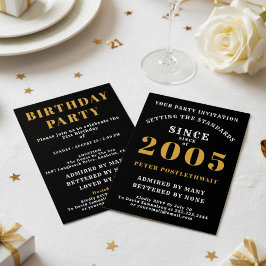 Convites 21st Birthday 2005 Black Gold Personalized For Him