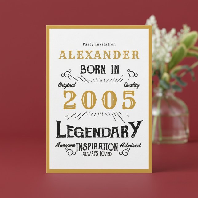 Convites 21st Birthday Born 2005 White Gold Legend (Born 2005 birthday invitation.)