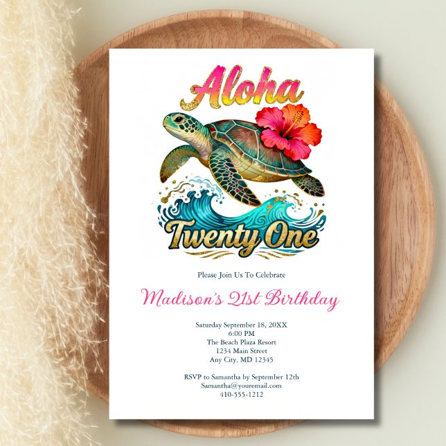 Convites  21st Birthday Tropical Ocean Beach Theme (21st Birthday party invitation. Aloha Twenty One, Beach Ocean Tropical theme, Digital or printed)
