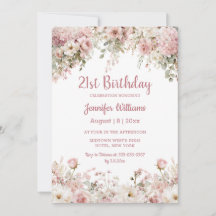 21st birthday watercolor pink floral garden chic