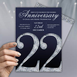 Convites 22º Aniversário Diamante Prata Azul Escuro Anos