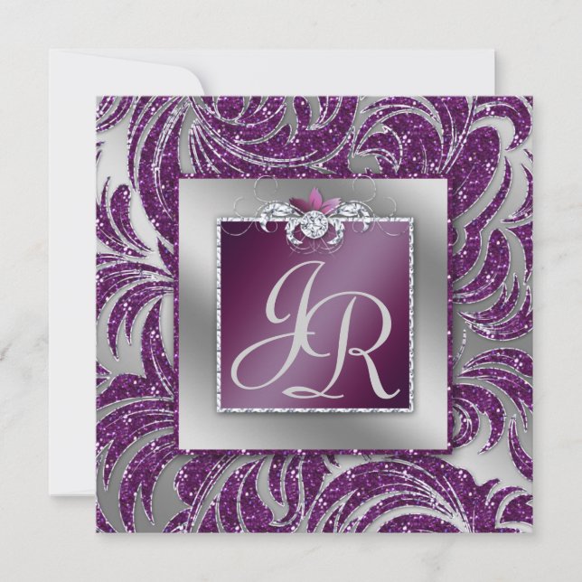 Convites 232 Folha de Casamento Elegante Floral Roxo Brilho (Frente)