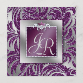 Convites 232 Folha de Casamento Elegante Floral Roxo Brilho