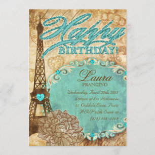 Convites 232 Sweet 16 Paris Eiffel Tower Vintage Blu