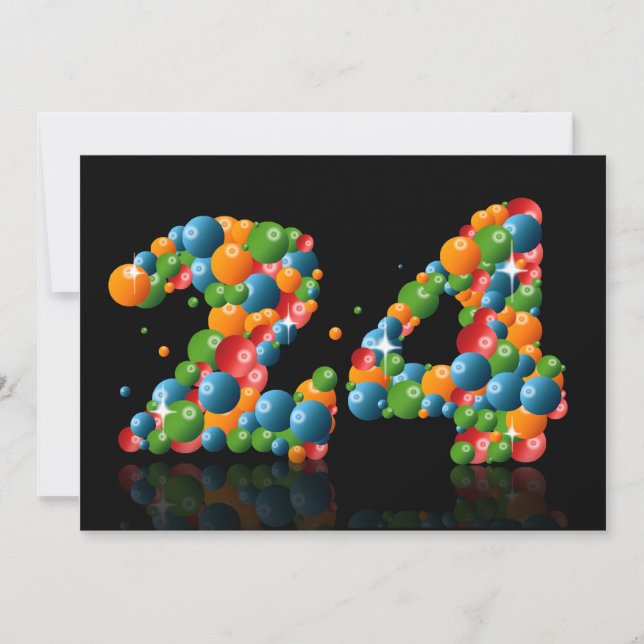 Convites 24ª Festa de aniversário, com bolhas e bolas (Frente)