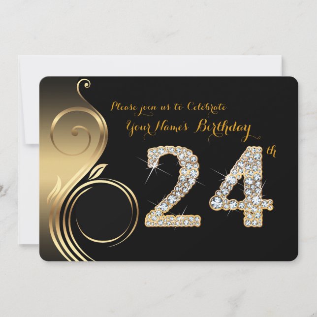 Convites 24º,Convite de aniversário,Diamante de número,Foto (Frente)