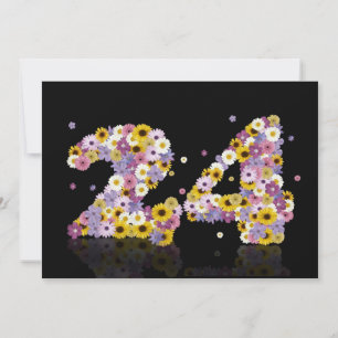 Convites 24.a Festa de aniversário, com letras floridas
