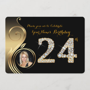 Convites 24,Convite de Aniversário,Diamante de Número,Foto