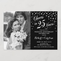 25º Aniversário com Foto - Preto Branco Prata